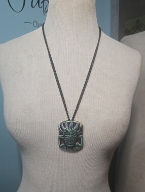 Green Glazed Patina Ceramic Tribal Pendant Necklace